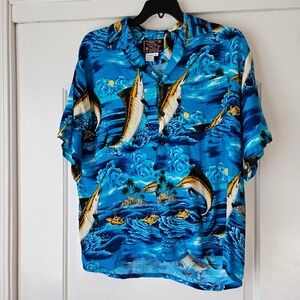 Hawaiian Shirt by‎ Basix Mens Large Fishing Resortwear Vacation Tropical